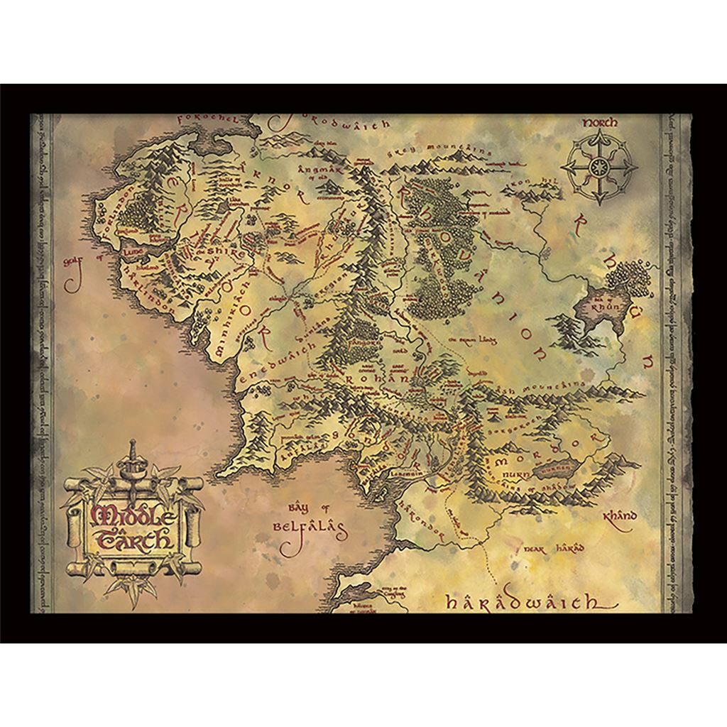 The Lord of the Rings (Middle Earth Map) 30 x 40cm Collector Print (Framed)
