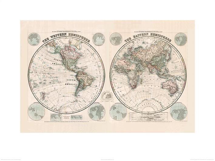 D - STANFORDS EASTERN AND WESTERN HEMISPHERES MAP (1877) 60X80