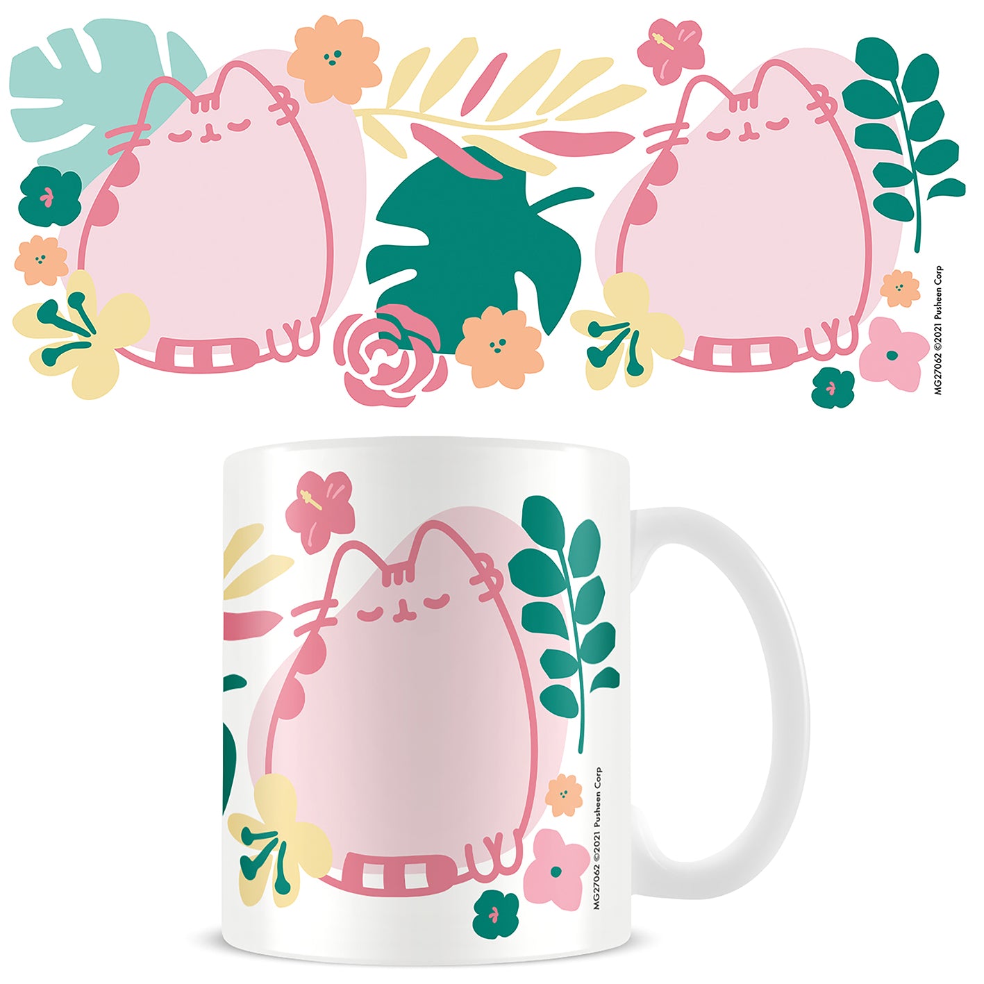 pusheen house plants glass mug with lid Pusheen (Tropical) 11oz/315ml White Ceramic Mug – Pyramid International