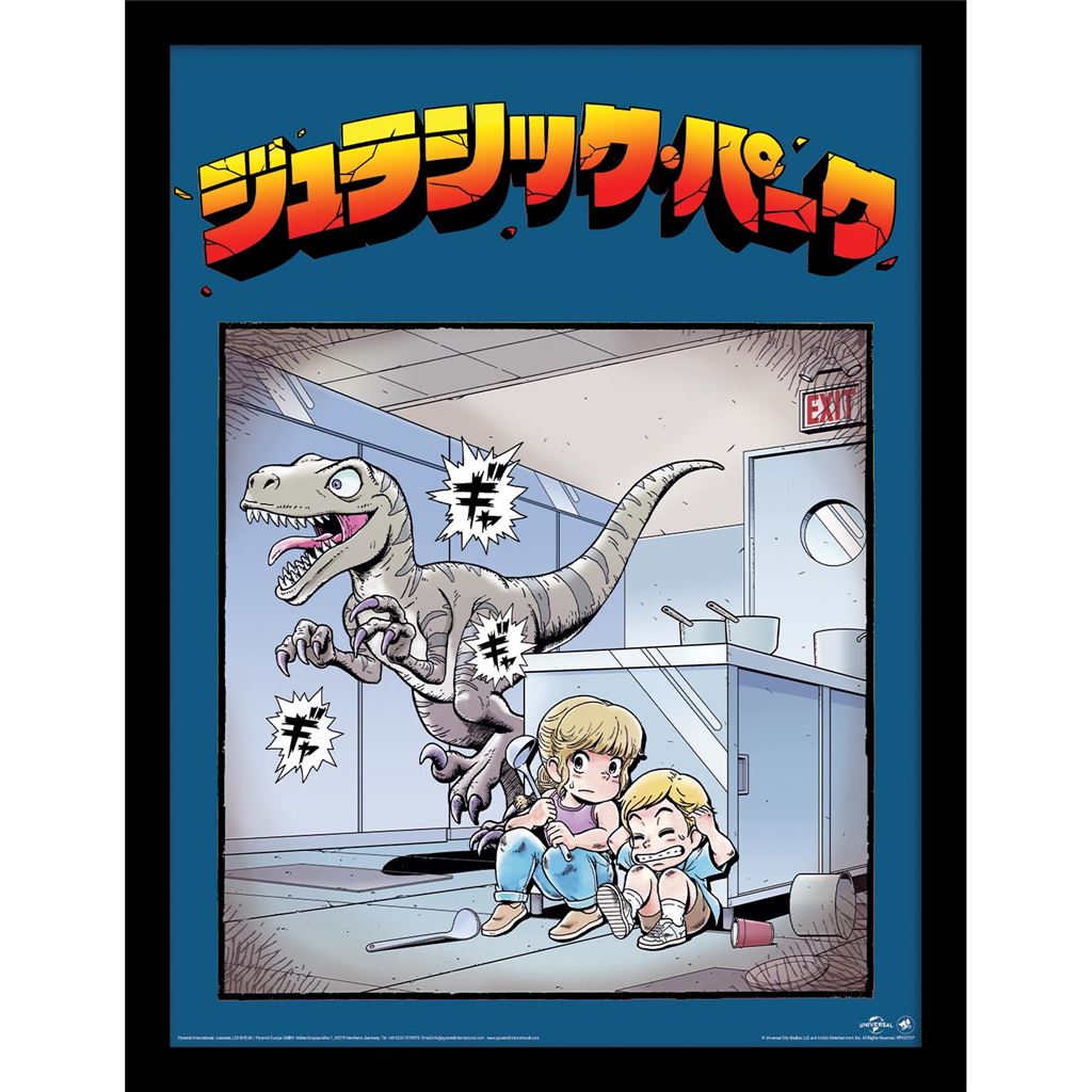Jurassic Park (Raptor Hunt Anime) 30 x 40cm Collector Print (Framed)
