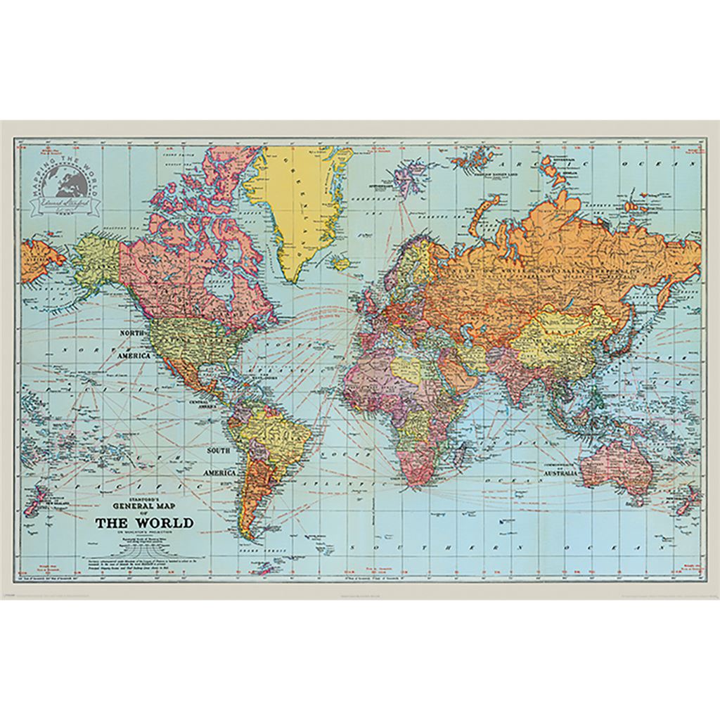 Stanfords General Map Of The World (Colour) 61 X 91.5cm Maxi Poster