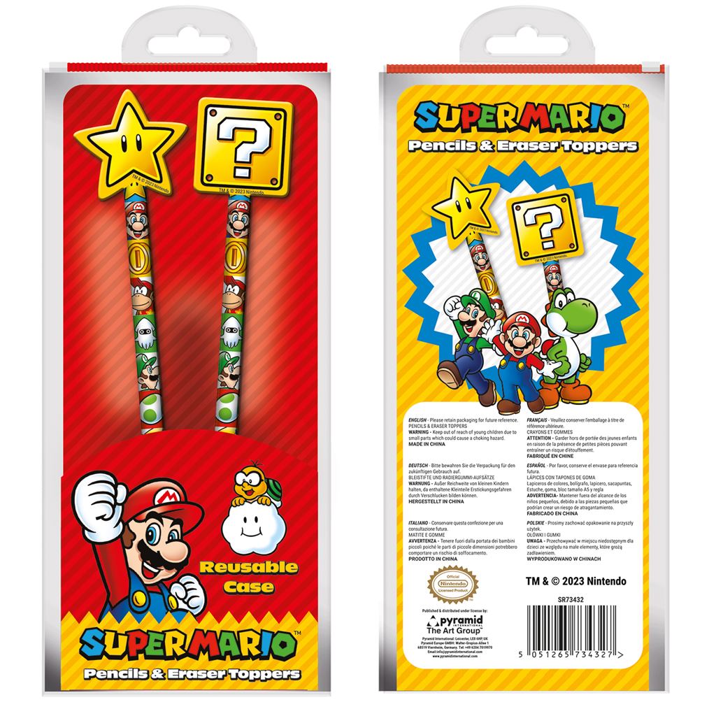  Super Mario Set of 2 Drawing Pencils with Toppers (Colour Block  Design) Pencils with Rubbers on The End. Sketching Pencils. Pencil Set. Art  Pencils. Pencils for Kids - Official Merchandise 